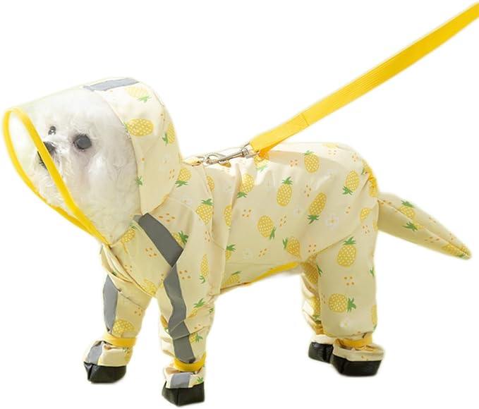 Waterproof Dog Raincoat,Full Coverage 4 Legs Dog Rain Jacket for Small Dogs,Pet Rain Coat with Hood,Reflective Strips&Leash Hole Outdoor Raincoat (Medium（for Weight 5.1-8.1 lb）, Pineapple)