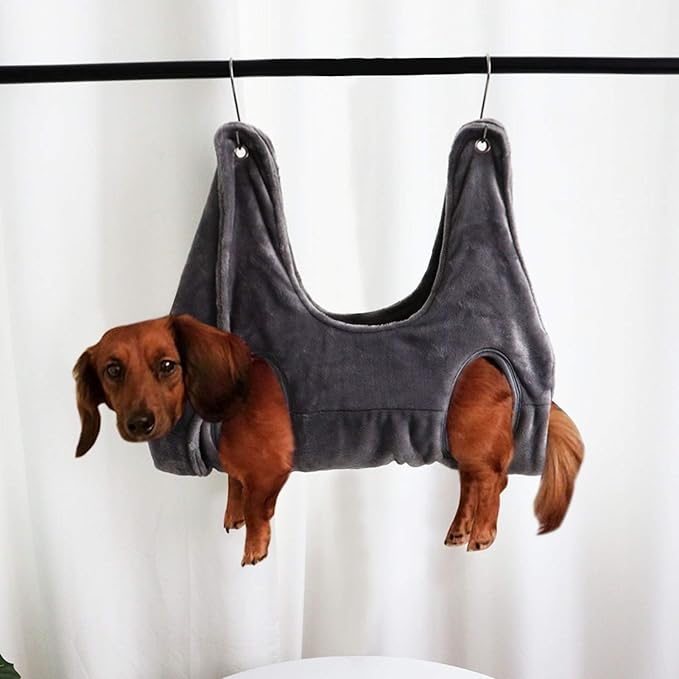 Dog Hammock for Grooming Hammock with 2pcs Hook Dog Grooming Sling Dog Sling for Nail Clipping Dog Lift Harness for Small Dogs Grey M