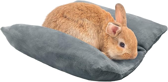 MEWTOGO 14" x 13" Bunny Bed for Rabbit Cage - Thickened Soft Prevent Sore Hocks Plush Mat with Cotton Lounger Pillows, Small Animal Flop Mat for Hutch Sleeping Indoor, Gray