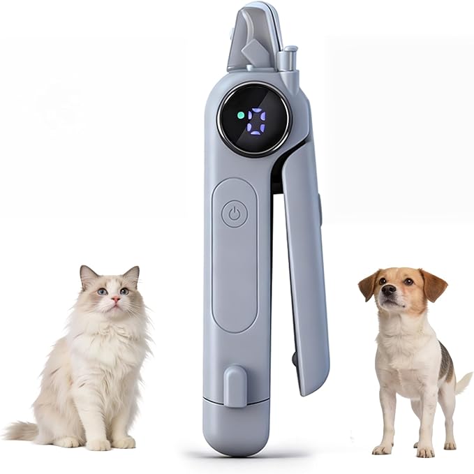 2-in-1 Dog Nail Clippers w/Light & Grinder, Pet Nail Clippers & Dog Nail Grinder for Black Nails, HD Smart Display Pet Trimmer, 3-Speed Quiet Rechargeable for S/M/L Dogs Cats(Grey)