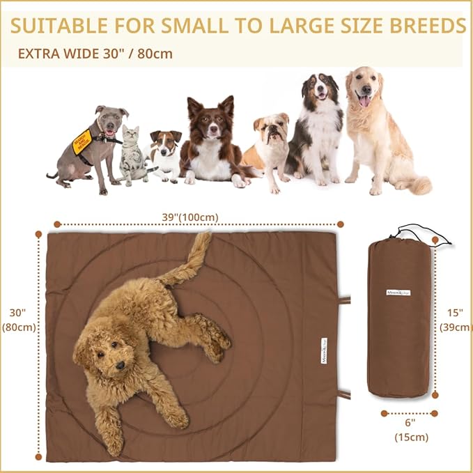 Dog Travel Mat - Portable Waterproof Foldable Dog Bed for Home, Car, Crate & Outdoor - Washable Roll Up Pet Mat for Medium & Large Dogs (39"x30") - Includes Carry Bag