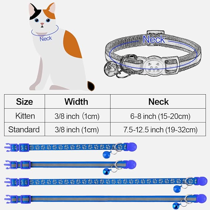 Taglory Kitten Collar Breakaway with Bell, Reflective Soft Cat Collar for Small Kittens, Adjustable 6-8 Inch High Visibility Night Strip, Lightweight for 2-6 Months Baby Cats, 2 Pack, NavyBlue