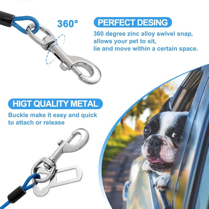 Dog Seat Belt Harness for Car,2pcs Dog Seatbelt of Coated Wire Leash Safety Restraint,No Chew Tether Cable Vehicle Dogs Accessories,Double Clips & Latch (2 Pack Red+Blue, 16 inch/40 CM)