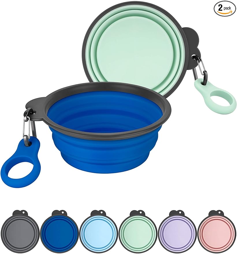 Aonkey Collapsible Dog Bowls with Bottle Carrier, 2 Pack Travel Dog Water Bowl Upgraded Carabiner, One-piece Molded Rim No Fall Off or Crack, Foldable Silicone Portable for Pets Walking Hiking 37oz