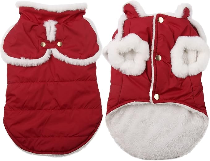 JoyDaog Shawl Design Fleece Lined Warm Dog Jacket for Puppy Winter Cold Weather,Soft Windproof Small Dog Coat,Red S