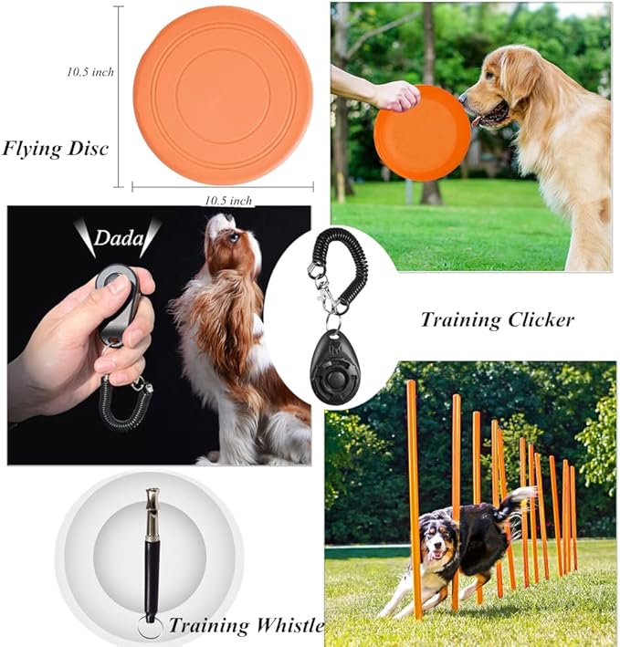 Dog Agility Training Equipment Set, Dog Agility Course Backyard Set Dog Obstacle Course Play Kit with 2 Dog Jump, Hurdle, Blind and Standard Tunnel and Weave Poles for Indoor Outdoor Games
