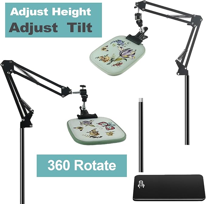 Embroidery Hoop Stand,Rotate Hand Embroidery Stand Embroidery Holder Stand Can Move Freely Hand Embroidery Stand Floor Cross Stitch Stand Suitable for Embroidery Hoop (with Hair Dryer Clamp)