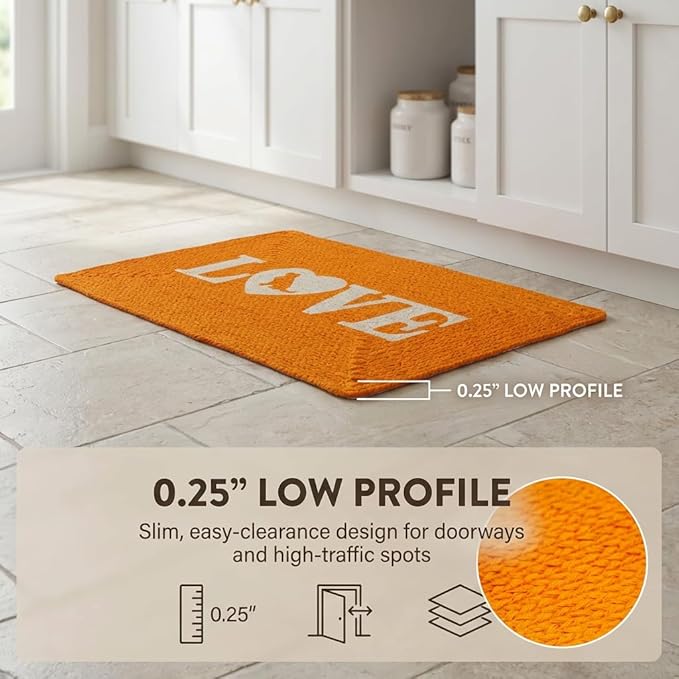 Super Area Rugs Decorative Dog Feeding Mat - 15" x 23" Natural Cotton Pet Bowl Rug, Hand-Woven Water-Absorbent Placemat for Dogs & Puppies (Love/Coral)