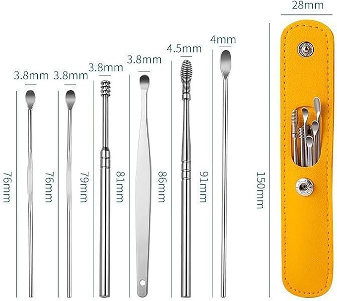 Ear Wax Removal Kit,Ear Cleaner: 6 Pcs Mini Portable Ear Scope with Stainless Steel 360° Spiral Ear Massage Cleaning Tool for Adults Kids - Ear Wax Remover with Storage Box