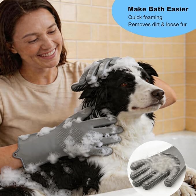 3PCS Dog Bath Supplies - Dog Washing Gloves and Pet Shampoo Brush, Wash Mitt with 3000 Soft Bristles, Adjustable Handle Scrubber for Bath, Massage and Grooming