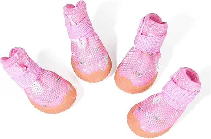 Dog Boots & Paw Protectors for Summer Hot Pavement Puppy Shoes with Anti-Slip Rubber Soles Pet Socks for Small Medium Dogs_4#(Rabbit Pink)