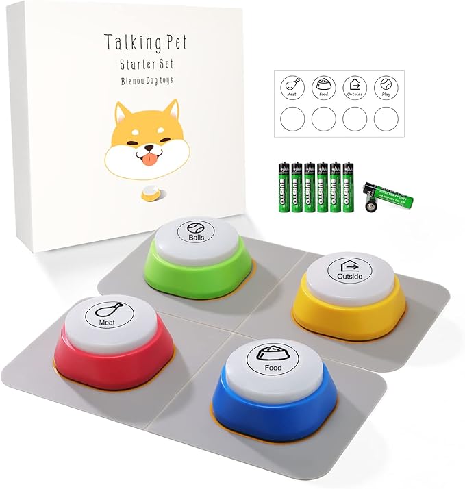 Dog Buttons for Communication, Pet Words Training Gifts for Beginner, Dog Talking Training Buttons,4 Color Voice Recording Button(Battery Included)