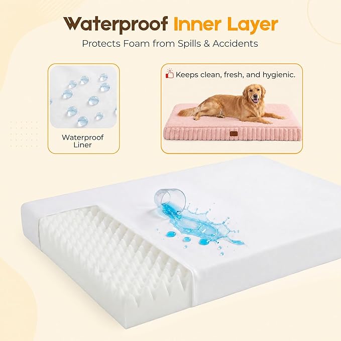 Orthopedic Dog Bed for Medium Dog, Waterproof Pet Bed,Non-Slip Bottom and Egg-Crate Foam with Removable Washable Cover Crate Bed,Pink,30"x20"x3"