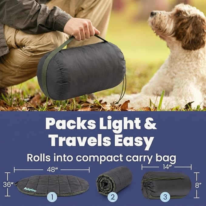 Travel Dog Bed (48" x 36") - Foldable & Packable for Travel, Road Trip, Camping– Lightweight, Water Resistant & Cozy with Soft Padding– Compact, Portable & Machine Washable – Large Breeds: Black