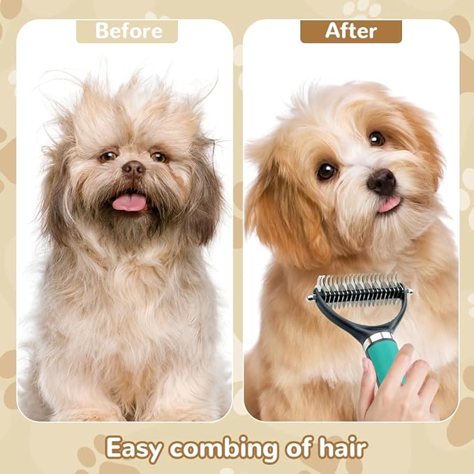 Pet Grooming Brush, 2026 New Multifunctional Double-Sided Undercoat Rake for dogs, Durable Dematting Tool for long haired cats, Easy Grip Fur Remover Comb for home use (Orange)