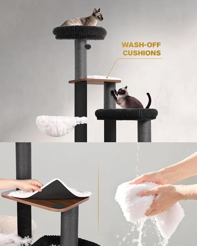 63" Modern Cat Tree Tower for Indoor Cats, Heavy Duty Cat Trees for Large Cat, Adult Maine Coon Cat Tree Tower with Scratching Post, Extra Large Top Perch, Cat Condos