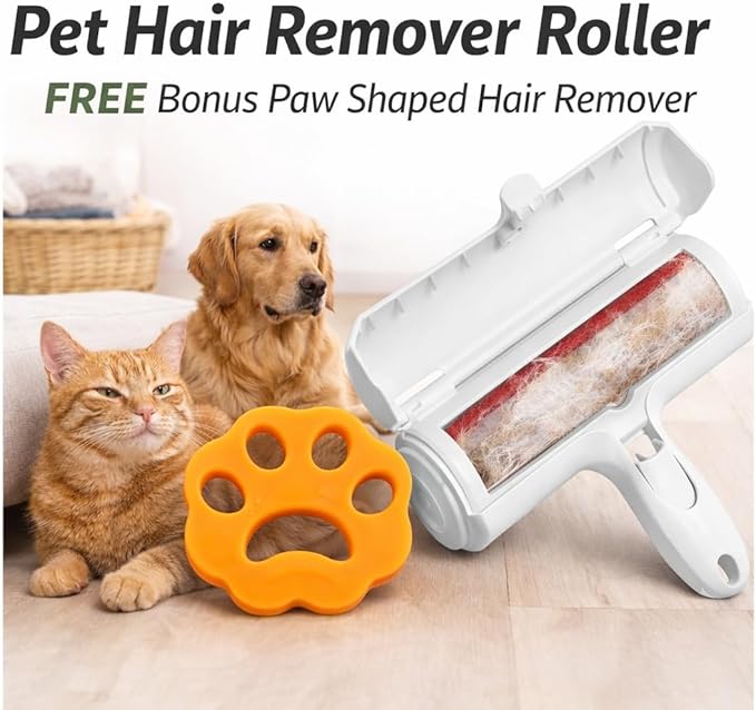 Pet Hair Remover Bundle, Reusable Lint Roller & Pet Hair Remover for Laundry Cat & Dog Fur Remover Set for Laundry Couch, Carpet Bedding & Clothes (Blue)