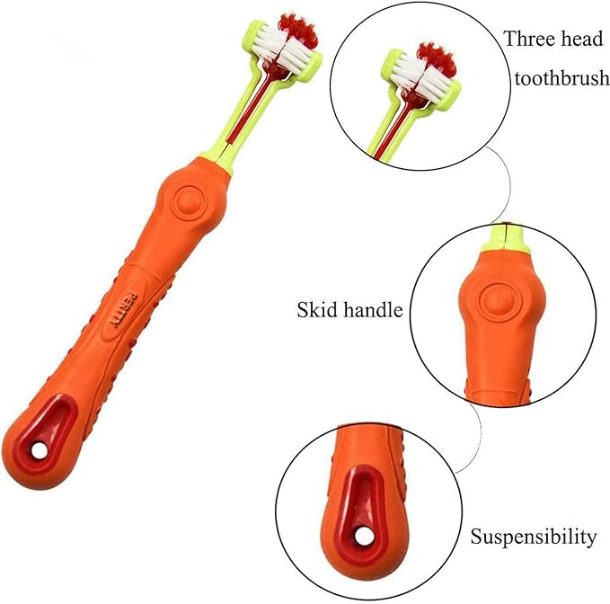 Orgrimmar 4 Pcs Three Sided Pet Toothbrush Dog Brush Addition Bad Breath Tartar Teeth Care Dog Cat Cleaning Mouth
