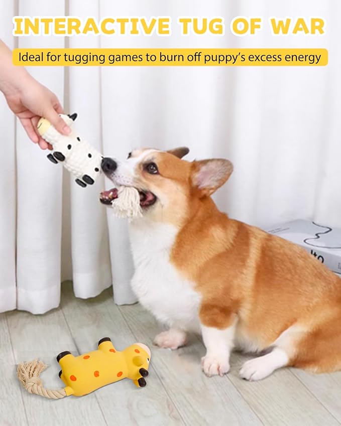 SCHITEC Squeaky Rope Dog Toys, Latex Rubber Squeak Animal Tug of War Toy, [2 Pack] Interactive Play Puppy Chew Toy for Small Medium Dogs