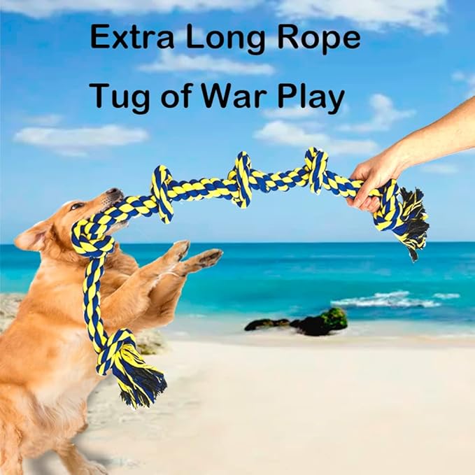 Large Dog Rope Toys for Aggressive Chewers - Pitbull Tug of War, Heavy Duty, Outdoor, Medium to Large Breed, Durable Dog Tug Toys with Handle