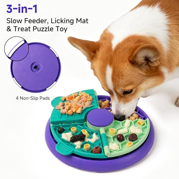 3-in-1 Slow Feeder, Interactive Puzzle Toy & Lick Mat– Calming Enrichment for Small/Medium/Larger Dogs,Non-Slip Design, Holds 2 Cup of Wet or Dry Food, 8.2 in x 8.2 in