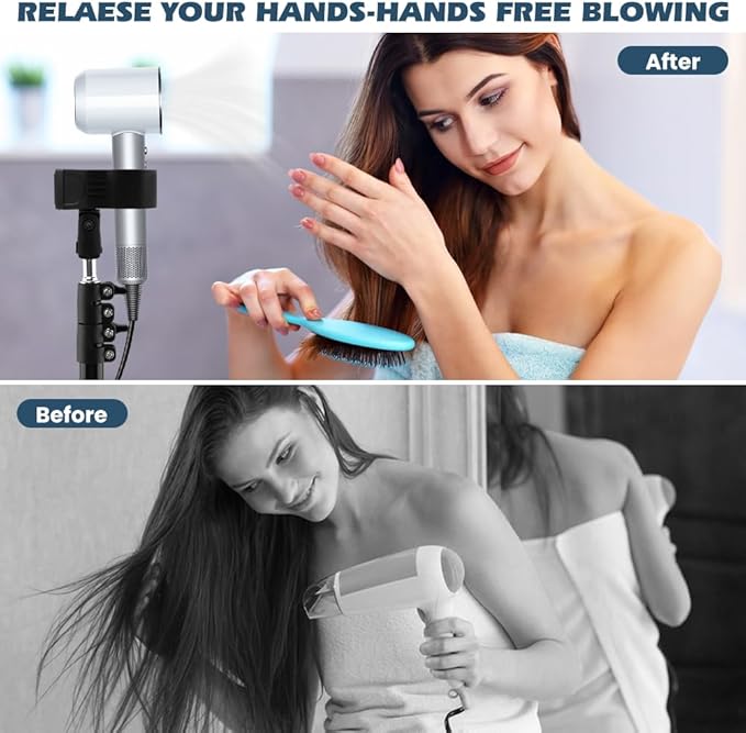 Hair Dryer Stand,22 to 63inch Height Adjustable Blow Dryer Holder w/ Non-Slip Tripod,Universal Clip,Hairdryer Stand Holder Hands Free for Frozen Shoulder,Arthritis,Wrist PainRelief