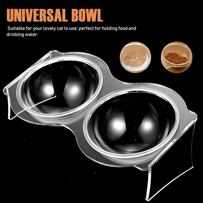 TOYANDONA Acrylic Double Bowl Pet Food and Water Dish Elevated Cat Puppy Drinking Bowl Indoor Kitten Feeding Station 11.81X6.69X3.74In Easy to Clean Stable Base