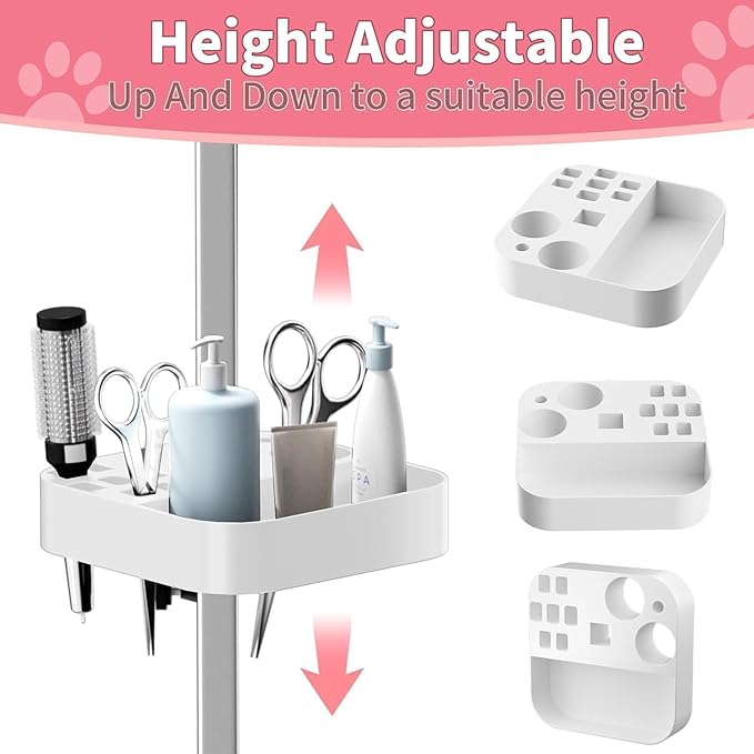 Professional Dog Pet Grooming Table Adjustable Heavy Duty Portable w/Arm & Noose & Mesh Tray (Pink, 46")