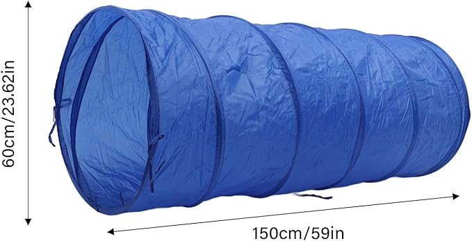 Drfeify Dog Agility Training Tunnel Portable Tear Proof Round Tunnel for Dog Play Training, Blue Oxford Fabric 23.6 X 59.1in