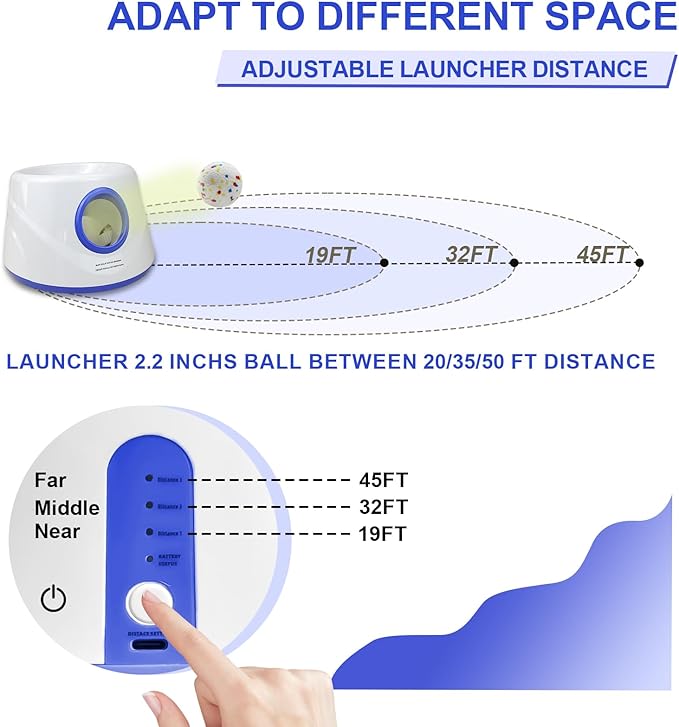 SOCO Automatic Ball Launcher for Dogs with Random Mode, 3 Settings to 45FT, Rechargeable Small Dog Ball Thrower with 4 2.2" ETPU Tennis Balls for Small Medium Breeds