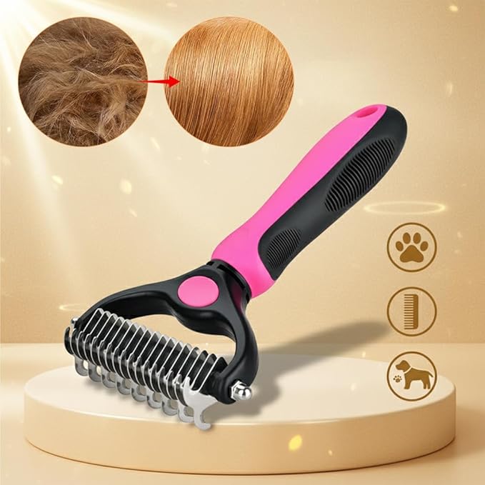 Sakerplus Double-Sided Pet Grooming Rake,Dematting Undercoat Rake for Dogs and Cats, 2-in-1 Dematting Comb, Pet Grooming Rake for Long Hair Pets (Blue, small)