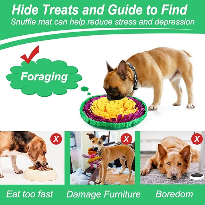 Vivifying Snuffle Mat for Dogs, Enrichment Dog Puzzle Toys for Slow Eating and Keep Busy, Adjustable Sniff Mat Encourages Natural Foraging Skills and Mental Stimulation(Yellow Purple)