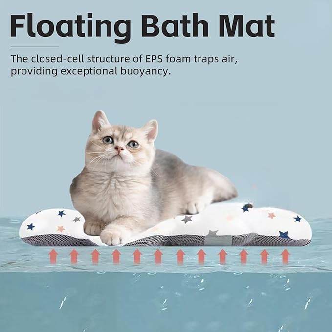 Dog Bathing Anxiety Relief Mat - Floating Non-Slip Pad with Safety Straps for Stress-Free Shower Grooming, Calming Bathtub Cushion for Small & Medium Dogs and Cats