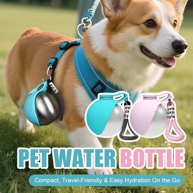 2026 New Model Pet Water Bottle-2-in-1 Portable Dog Water Bottle for Small Dogs Leak-Proof Stainless Steel Design, Ideal for Hiking, Compact Pet Drinking Bowl (Blue)