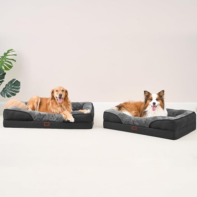EHEYCIGA Orthopedic XXL Dog Bed for Large Sized Dog, 52x41 Inch Extra Large Memory Foam Dog Couch Bed with Sides, Waterproof Liner & Washable Removable Cover, Bolster Pet Sofa, Grey/Black