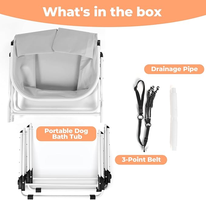 KITPLUS Portable Dog Bathtub, 5 Height Adjustable Dog Washing Station for Pet Shower and Grooming Foldable Bathing Tub with Storage & Anti-Slip Design for Small Large Dogs Cats