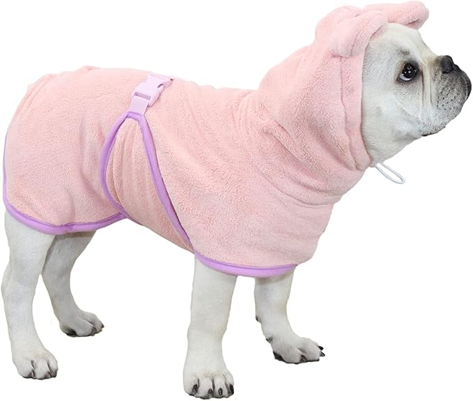 Dog Bathrobe, Microfiber Fast Drying Absorbent Hooded Bath Towel for Puppy Small Medium Large Dog Cat(Pink,S)