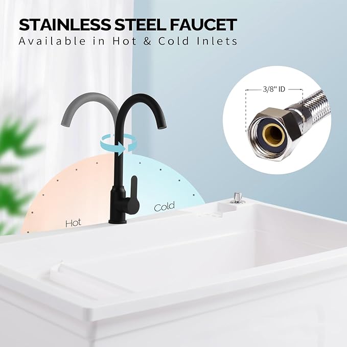 Bonnlo 37-Gallon Freestanding Utility Sink with Faucet, 36" Heightened Basin for Laundry, Garage, Outdoor Garden, Pet Wash, Heavy Duty Plastic Laundry Tub with Storage Shelf, 40"L×24"W×36"H (White)