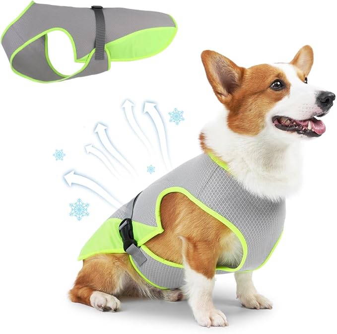 Dog Cooling Vest, Lightweight Cool Vest Dogs, Adjustable and Comfortable Cooling Vest for Dogs - UV Protection Breathable Mesh - Summer Dog Cooling Jacket for Hot Weather, L (33-49 lbs), Green