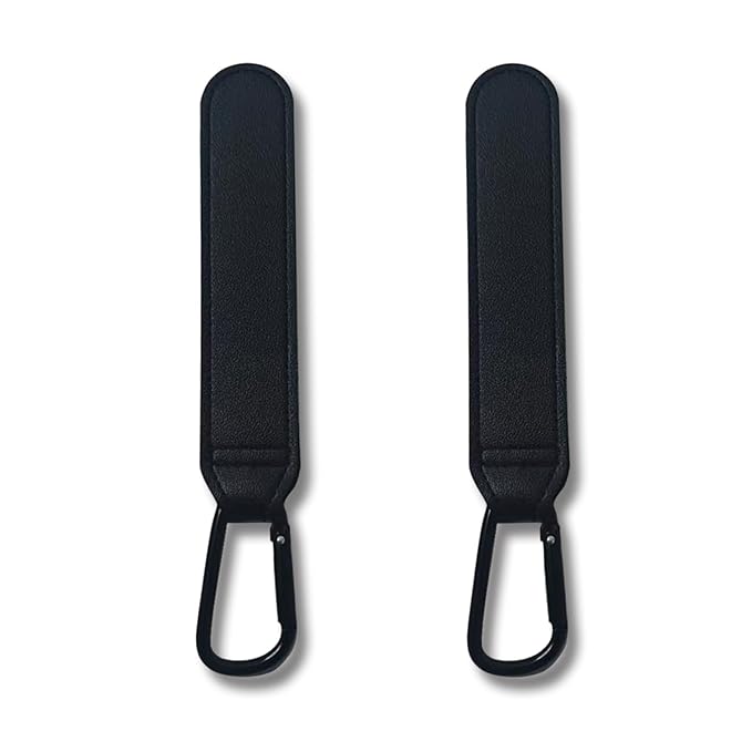 Stroller Hooks, 2 Pack Stroller Clips with Self-Locking Buckle, Hook and Loop Strap for Baby Stroller, Shopping Cart (Black)