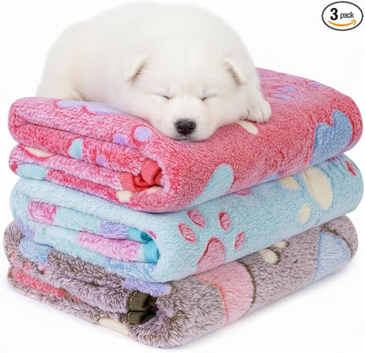 LeapSheep Pet Blankets for Dogs Cats - 3Pack Heart Pattern Super Soft Fluffy Dog Blankets for Small Medium Large Doggy Kitten(Heart, Large)