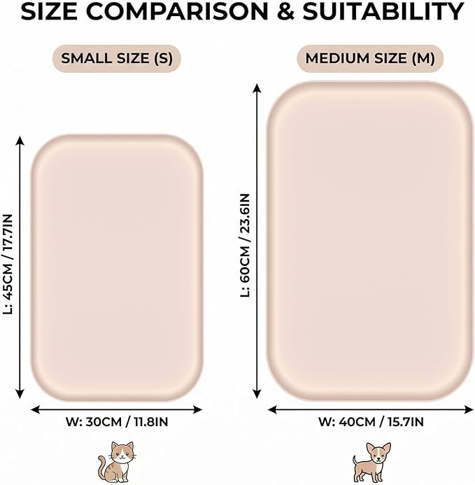 BLESWIN Non-Slip Silicone Dog Food Mat for Food and Water, 18" x 12" Raised Edge Pet Feeding Mat - Waterproof Dog Bowl Mat Easy Clean for Floor Protector,Beige