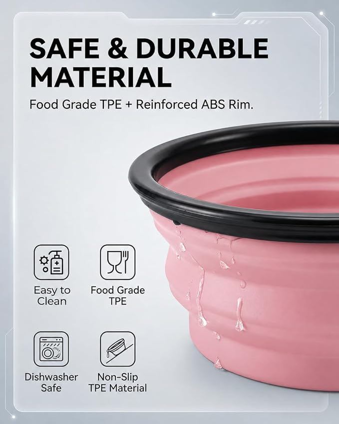 Collapsible Dog Bowls for Travel, 2-Pack Dog Portable Water Bowl for Dogs Cats Pet Foldable Feeding Watering Dish for Traveling Camping with Carabiners, BPA Free (Purple&Pink, Large)