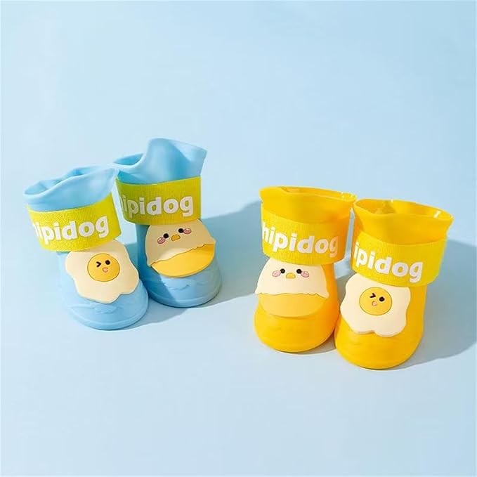 4Pcs Waterproof Egg Pattern Dog Boots Dog Shoes for Snow and Rain Teddy Pomeranian Bichon Small Dogs (Blue, Small)