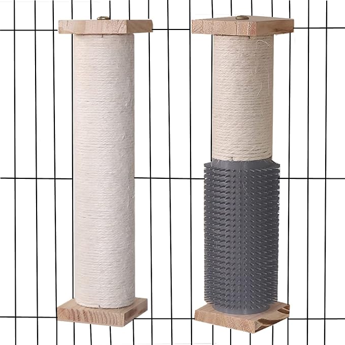 2-Pack 15.7" Cat Scratching Post for Crate Cage, Cage Mounted Scratching Post with Self Groomer and Massager, Scratcher Pole, Cat Kennel Playpen Accessories