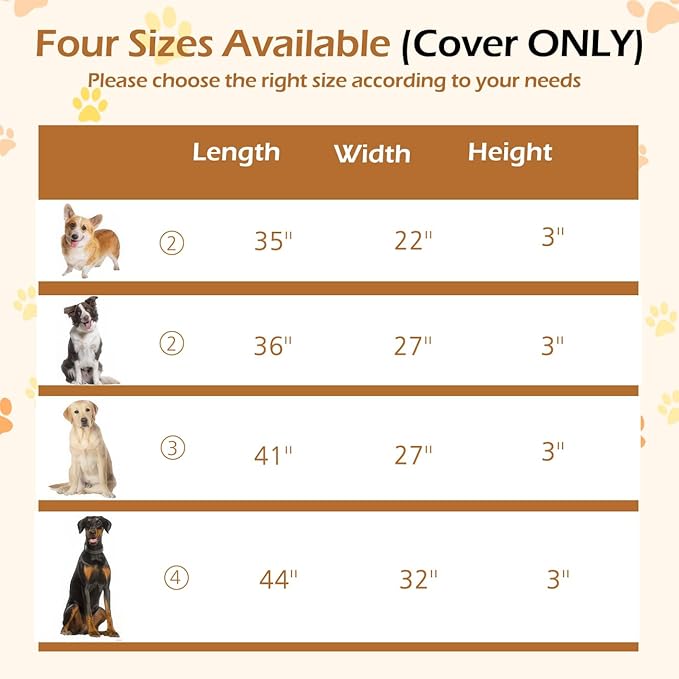 Dog Bed Cover, Washable Replacement Large Dog Bed Sheet with 3-Sided Continuous Zipper, Waterproof Liner, Soft Plush, Pet Mattress Fluffy Protector, 44x32x3 inches - XL, Cover Only Grey