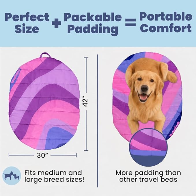 Travel Dog Bed (42" x 30") – Foldable & Packable for Travel, Road Trip, Camping – Lightweight, Water Resistant & Cozy Soft Padding – Compact, Portable & Machine Washable – Medium & Large Breeds: Pink