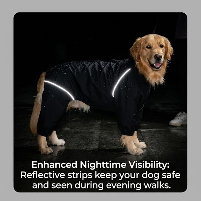 Dog Raincoat for Medium Large Dogs,rain Jacket Coat, Full Leg Coverage Waterproof Rain Suit with Detachable Hood & Tail, Reflective Strips，Labrador Retriever (Black for Boy, XXX-Large)