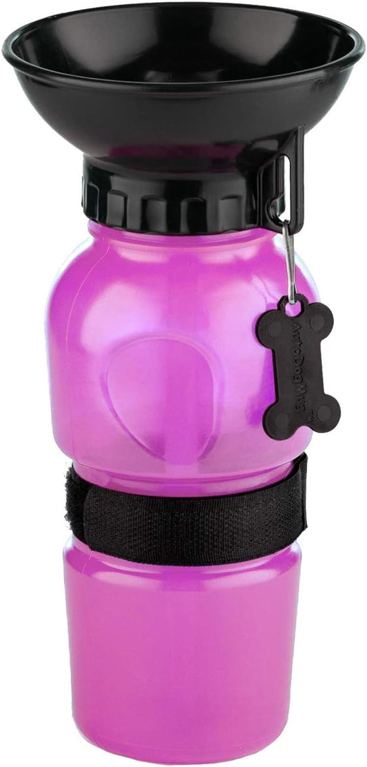 Highwave AutoDogMug Portable Dog Water Bottle, Squeeze Water Bottle with Built-in Travel Bowl for Dogs, Leak-Resistant BPA-Free Dog Water Dispenser for Walking, Hiking & Travel 20 oz (Pink)