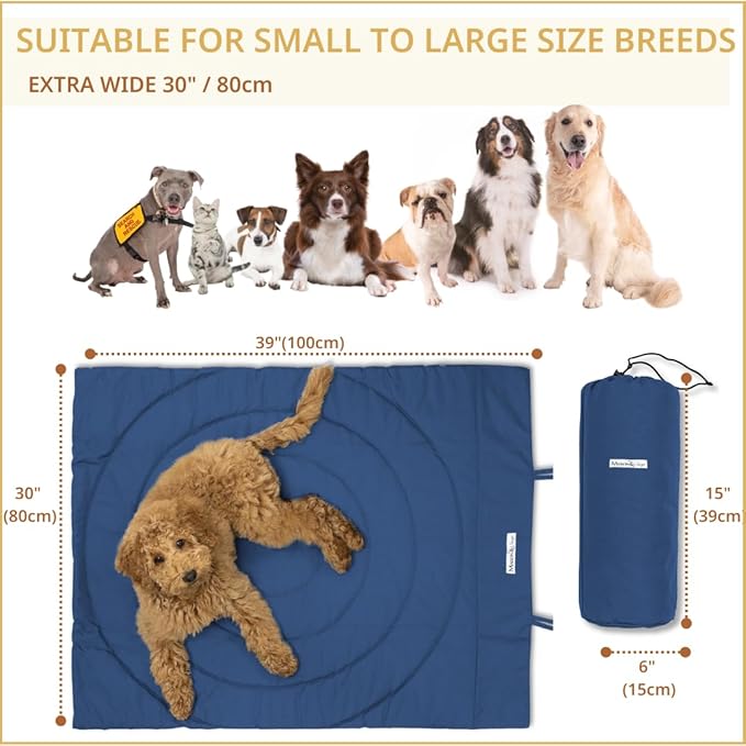 Dog Travel Mat - Portable Waterproof Foldable Dog Bed for Home, Car, Crate & Outdoor - Washable Roll Up Pet Mat for Medium & Large Dogs (39"x30") - Includes Carry Bag